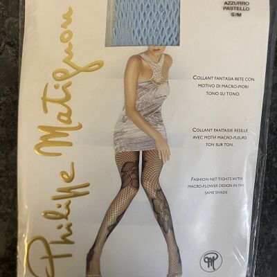 NEW Phillipe Matignon Blue Flower Fishnet Tights S/M